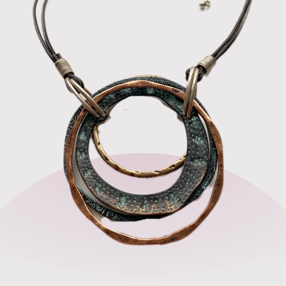 Bohemian Mixed Metals Artist Created Pendant Necklace 16” inches with extender. - Picture 3 of 7